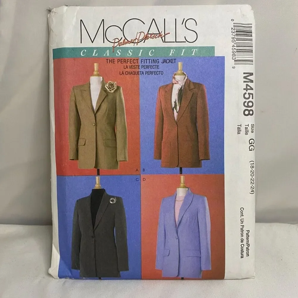 #M4598 McCalls Misses Unlined Jackets Sewing Pattern SIZE 18-24